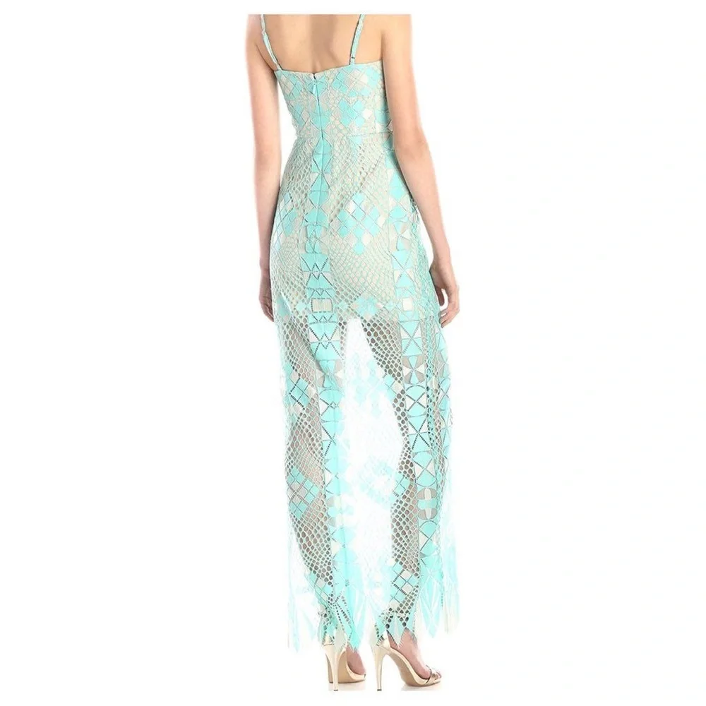 BCBGMAXAZRIA Evelina Lace Maxi Dress Aqua Blue Formal Wedding Guest Size 4